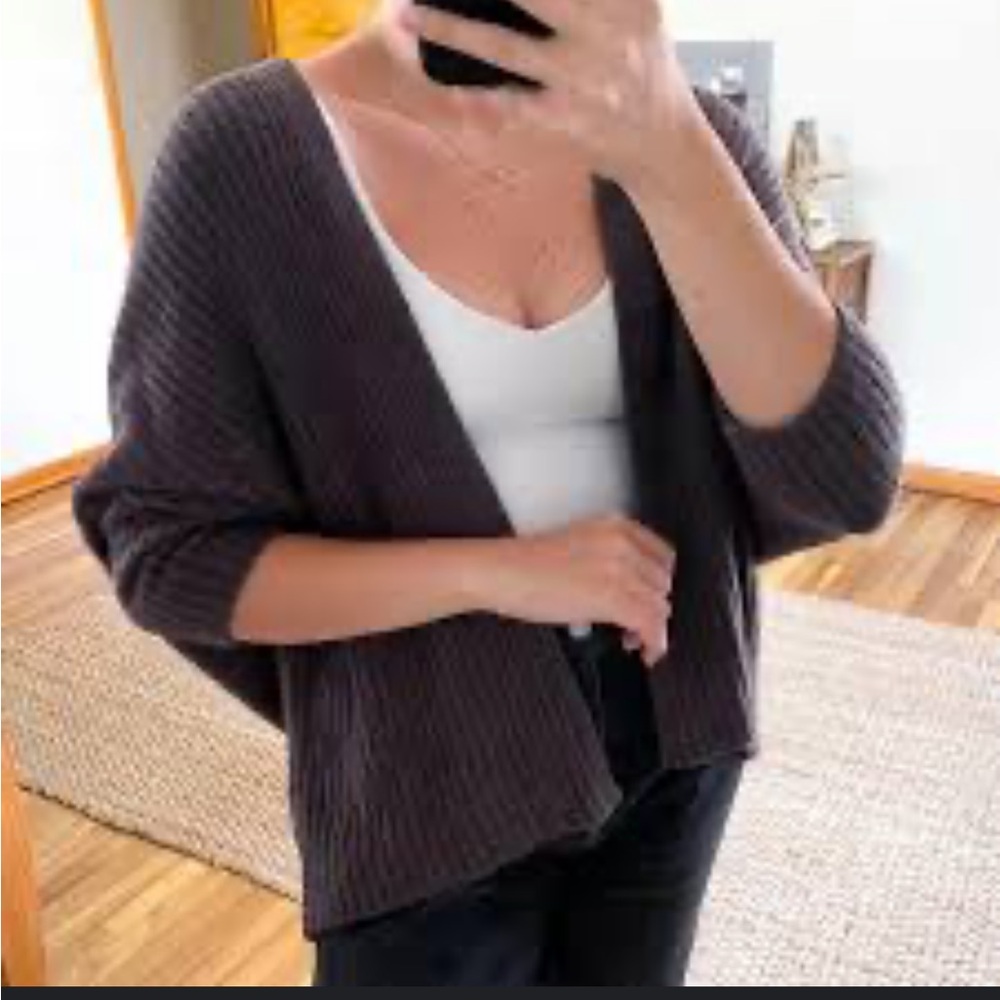 Barefoot Dreams Ribbed Cardigan Dark Gray Open-Front Shrug L/XL
